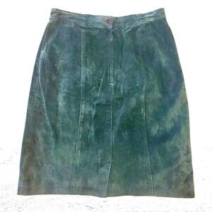Vintage Spring West 100% Leather Pencil Skirt Lined Green Size 9/10